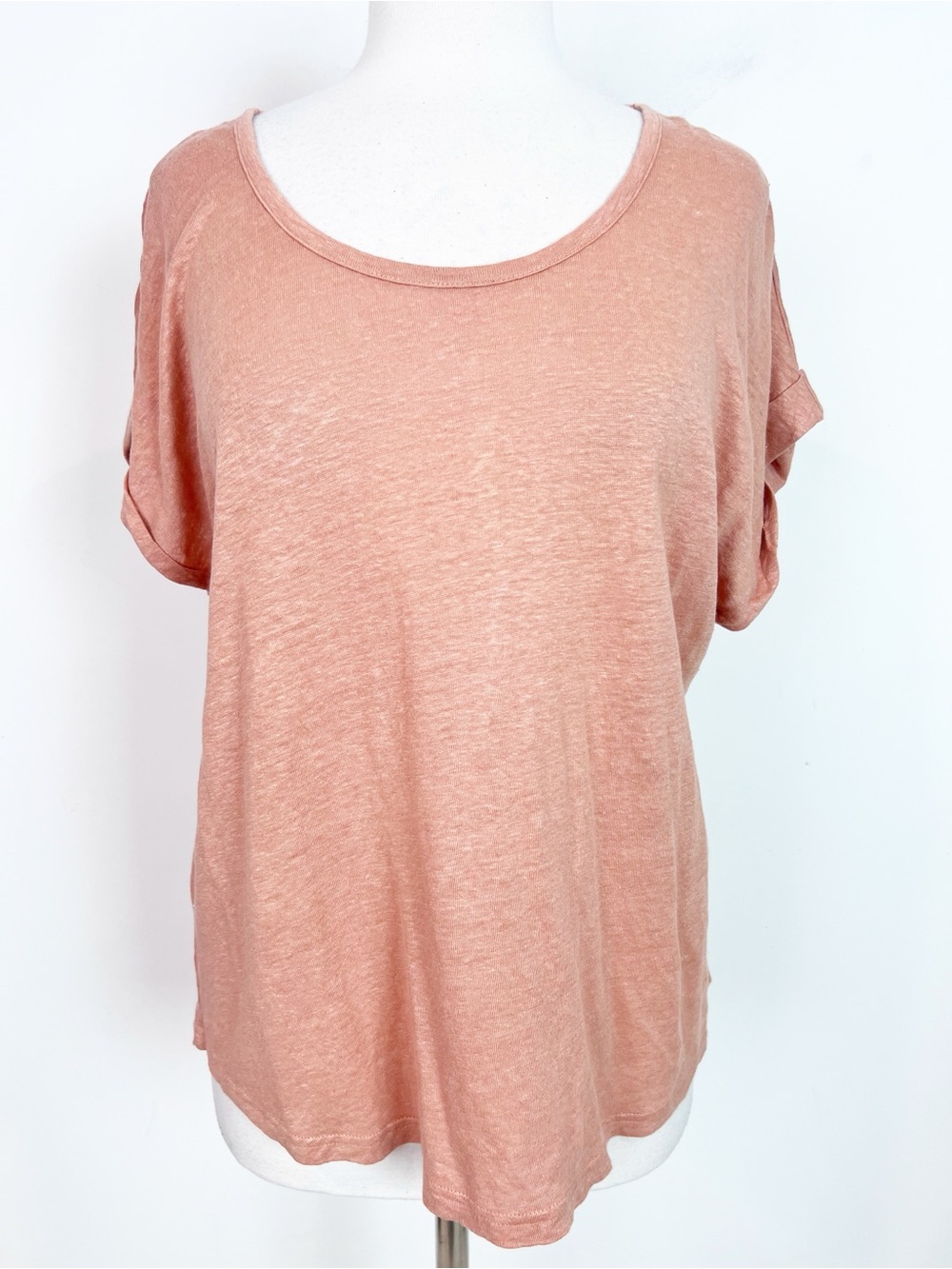 FRAME DENIM LINEN ORANGE CAP SLEEVE SCOOP NECK T-SHIRT WOMENS SZ LARGE